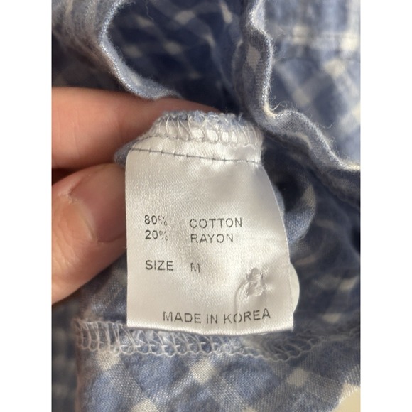 Terra SJ Apparel Medium Tunic Popover Blouse Blue White Cotton Gauze - Picture 3 of 6